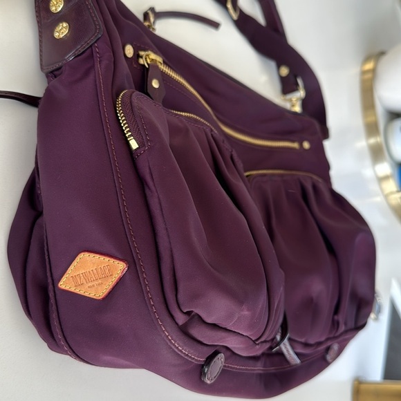 MZ Wallace Nylon Crossbody Satchel Bag 2 Strap Purple Burgundy Color Tote - Picture 4 of 15
